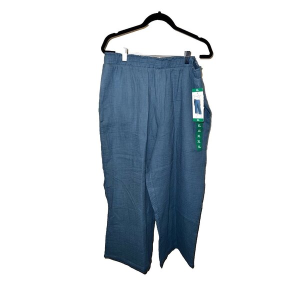 NWT JESSICA SIMPSON Blue Teal Gauzy Cotton Wide Leg Cropped Pants Size XL - Picture 1 of 10